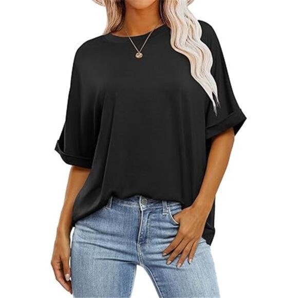 Women's Oversized Crewneck T-Shirts – Short Sleeve Summer Casual Tops - Picture 7 of 7
